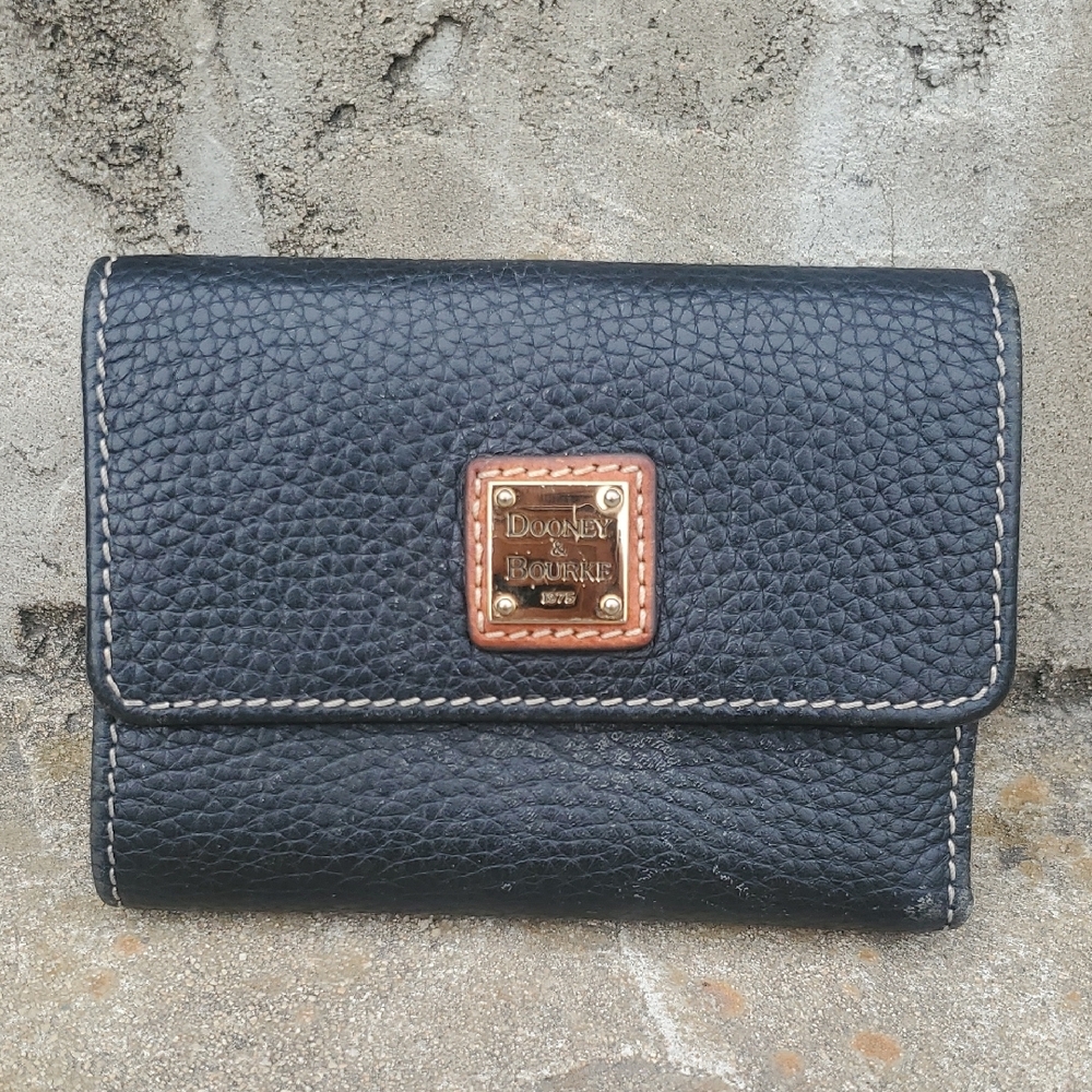 Dooney & Bourke Black Pebbled Leather Wallet with Flap Closure